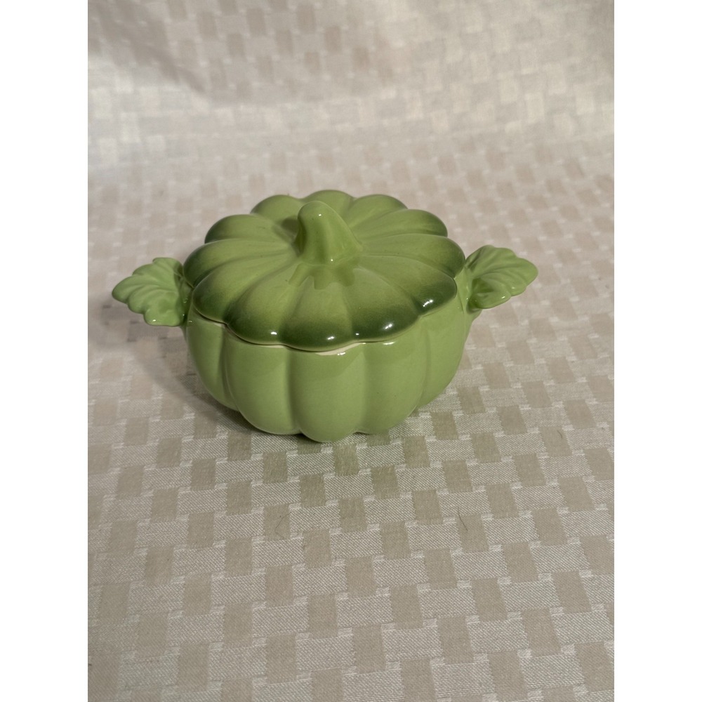 Ceramic Green Pumpkin Shaped Bowl Handles & Removable Lid Soup Decorative Gift‎